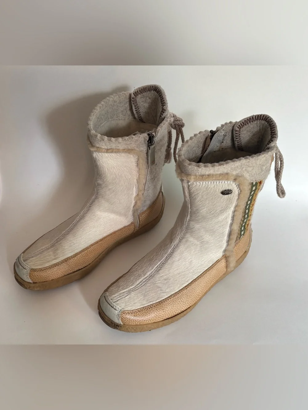 TECNICA Vintage Pony Hair Fur Embroidered Zip-Up Leather Boots  Women’s Size 7